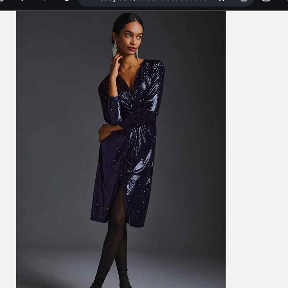 Anthropologie Twist Front Sequin Cocktail Dress - Picture 2 of 16